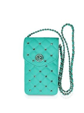NWT Badgley Mischka Green Phone Case with Crossbody Pearl & Chain Strap